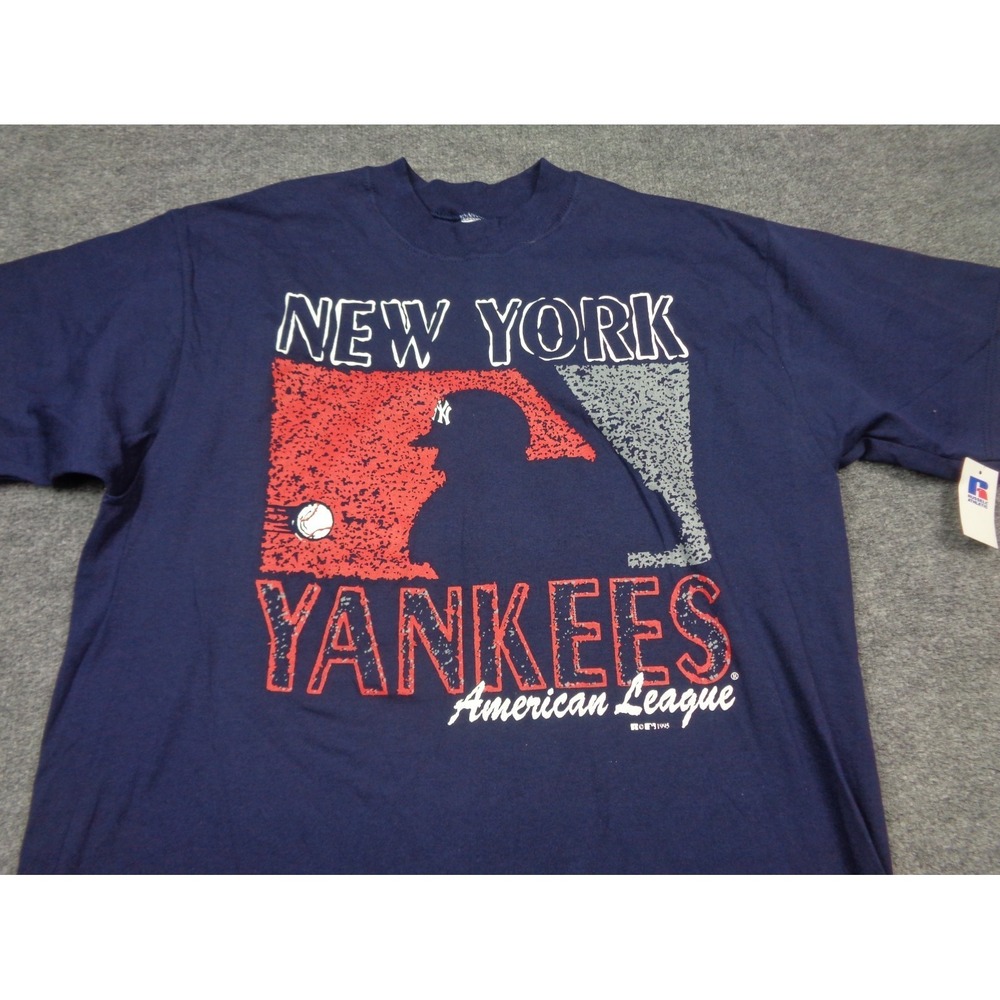Vtg Russell 90s New York Yankees T Shirt Mens XL Blue Baseball MLB NWT Deadstock - Picture 4 of 12